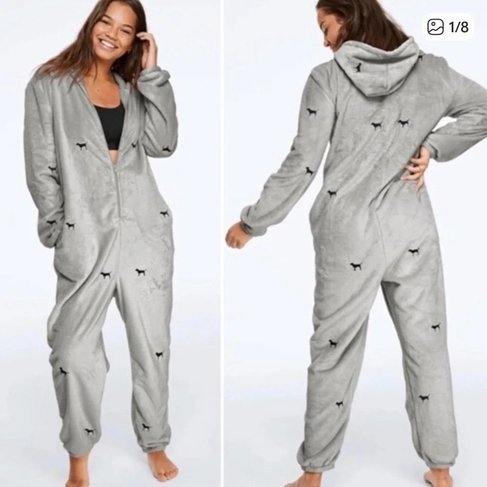PINK Victoria's Secret Gray Fleece Onesie